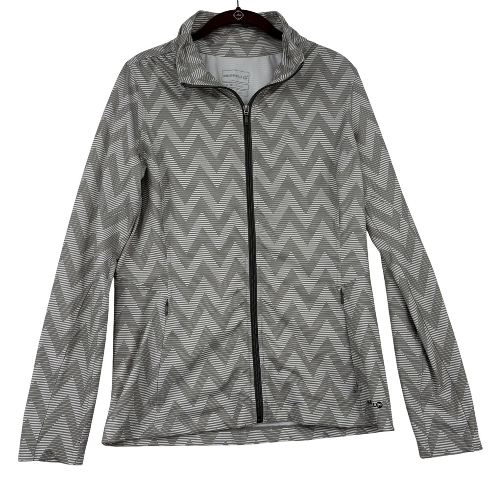 Merrell Opti-Wick Full Zip Jacket Women Size M Grey Chevron UPF 50+ Wicking